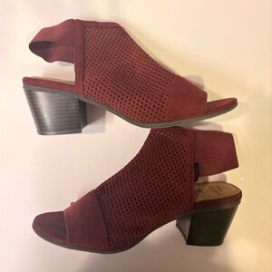 Burgundy Peep Toe Mule Booties - Size 7.5